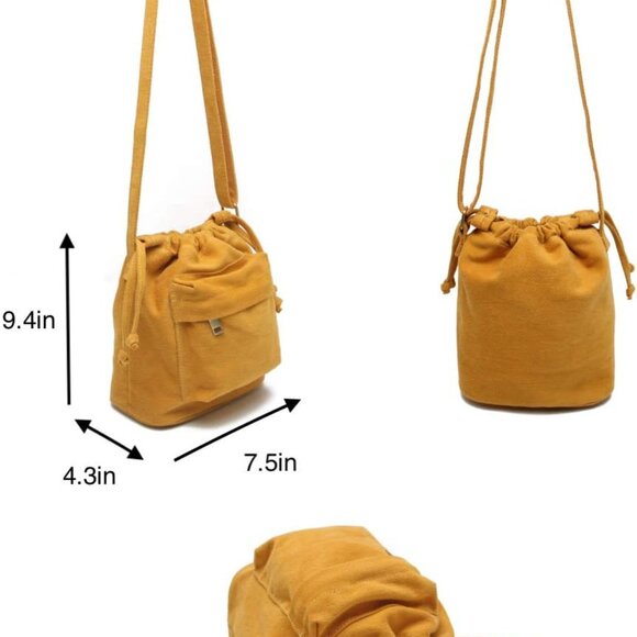 Canvas Crossbody Bag Small Drawstring Purse Compact Unisex Travel Organizer - Picture 3 of 8